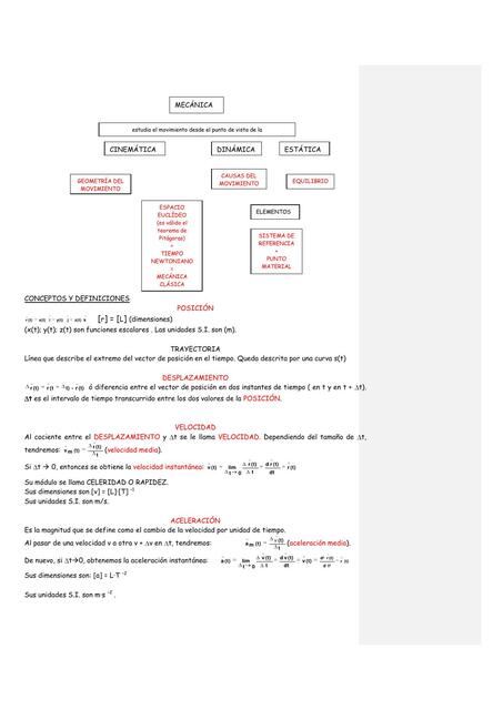 DINAMICA MECANICA CINEMATICA TEORIA