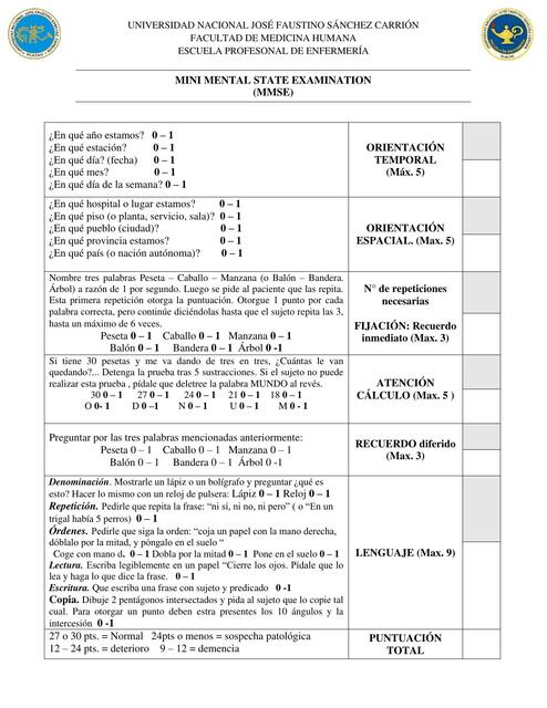 MINI MENTAL STATE EXAMINATION