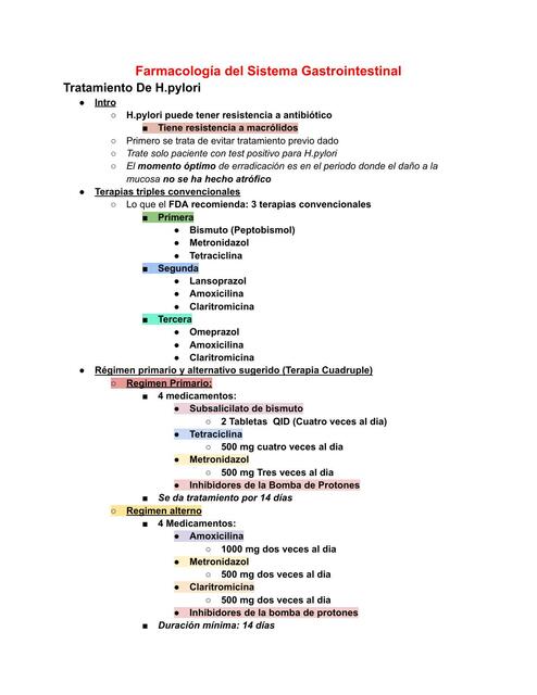 Tratamiento para H pylori