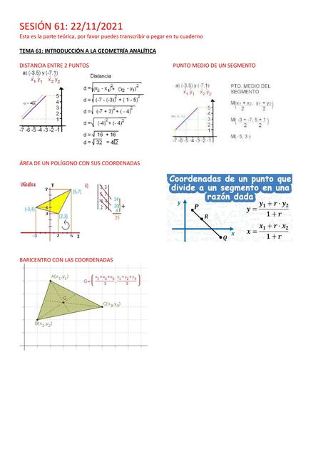 Introducción a la geometría analítica y Ecuación 