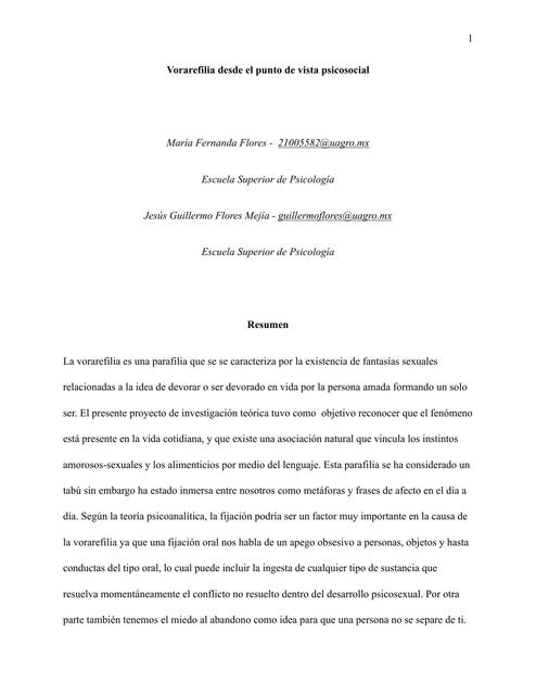 Vorarefilia desde el punto de vista psicosocial | Melany Rosas | uDocz