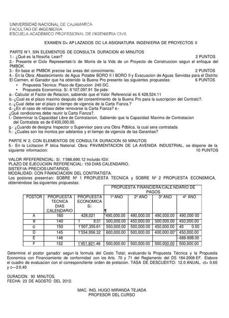 Examen de ingeniería de proyectos