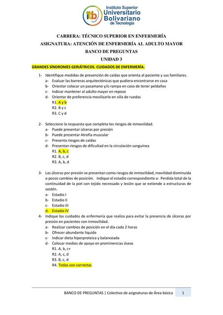 BANCO DE PREGUNTAS UNIDAD 3 Grandes síndromes geri