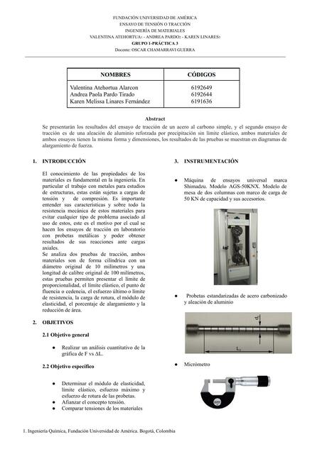 Informe Ensayo de tensión