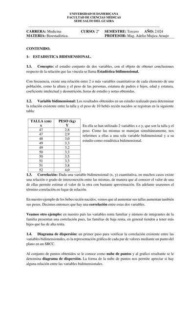 ESTADISTICA BIDIMENSIONAL MEDICINA