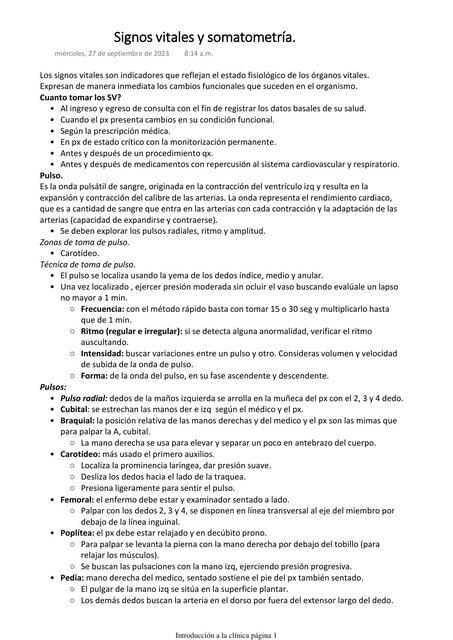 Signos vitales y somatometría