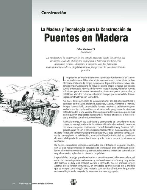 La Madera y tecnología para la construcción de puentes en madera 