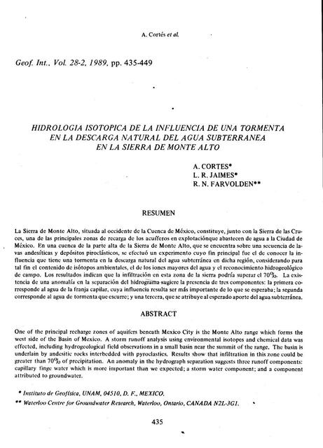 Hidrología isotópica de la influencia de una tormenta en la descarga natural del agua subterránea en la sierra de Monte Alto 