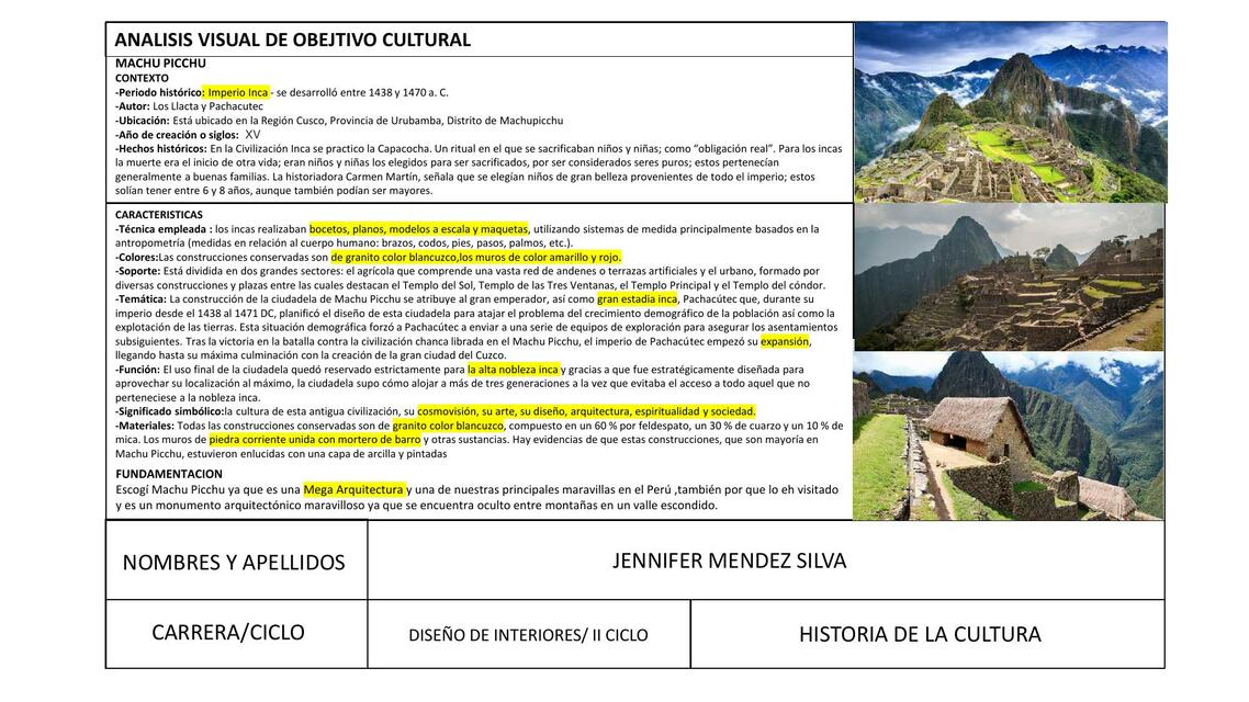 ANALISIS VISUAL DE OBJETIVO CULTURAL - MACHU PICCHU