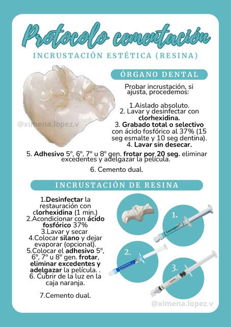 Protocolo cementación (incrustación estética)