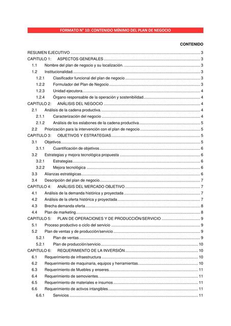 Formato Nro10 Contenidos minimos plan de negocio V