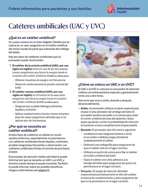 Umbilical Catheters UAC And UVC Fact Sheet Spanish | Tomas Carreto ...