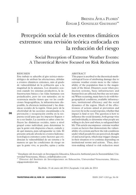 Percepción social de los eventos climáticos extremos