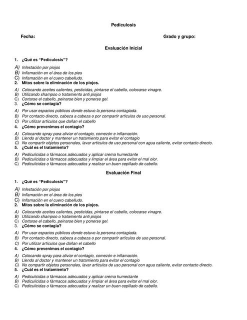 Pediculosis examen