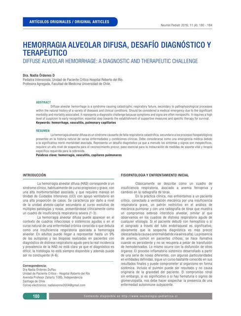 Hemorragia alveolar difusa, desafío diagnóstico y terapéutico