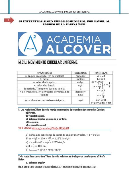 movimiento circular uniforme mcu
