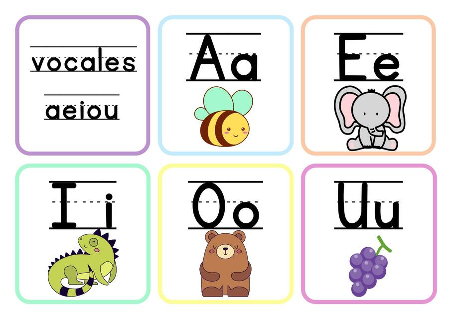 Tarjetas de estudio vocales ilustrativo colorido 1 | Verónica Lisbeth ...