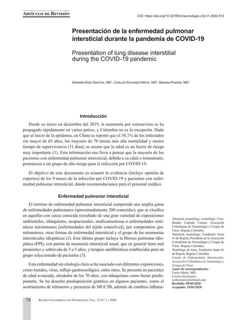 Presentación de la enfermedad pulmonar intersticial durante la pandemia de COVID-19