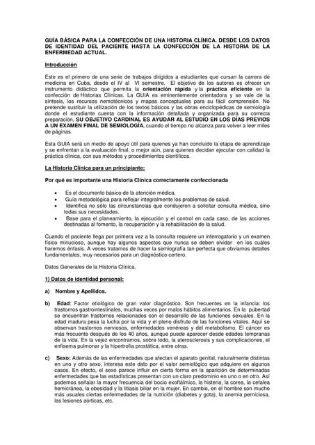 Guía básica para la confección de una historia clínica desde los datos identidad del paciente hasta la confección de la historia de la enfermedad actual 