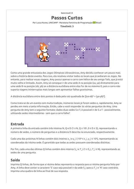 Problema E 1 FASE MARATONA FEMININA DE PROGRAMAO b