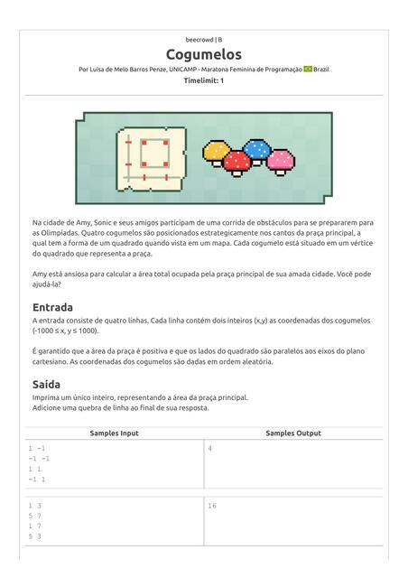 Problema B 1 FASE MARATONA FEMININA DE PROGRAMAO b