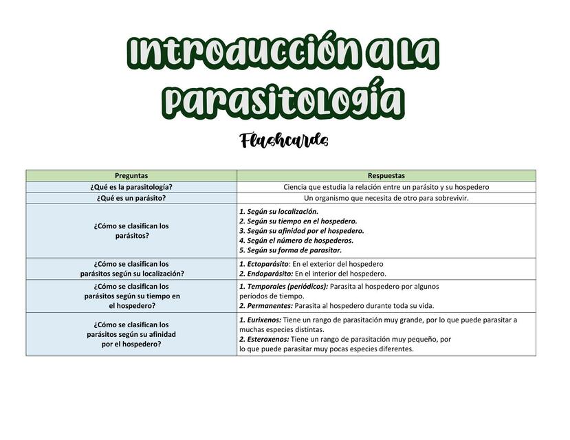 Flashcards - Introducción a la parasitología