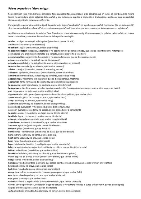 Lista de falsos cognados