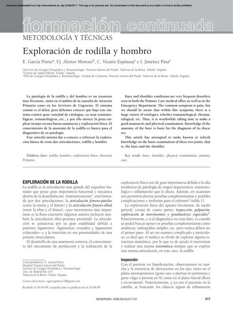 Exploración de rodilla y hombro 