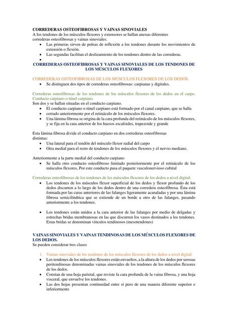 CORREDERAS OSTEOFIBROSAS Y VAINAS SINOVIALES