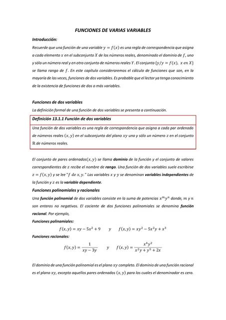 Funciones de varias variables Teoría