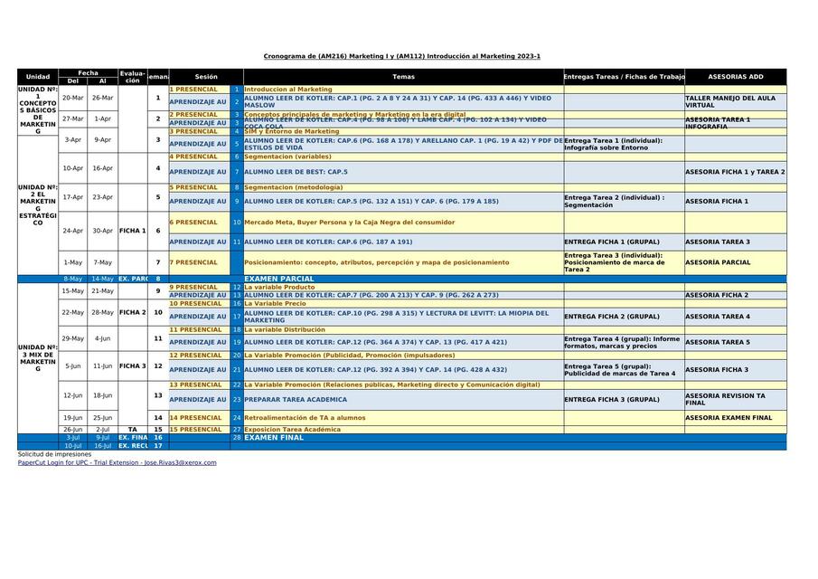 CRONOGRAMA DE CURSO MARKETING AM112