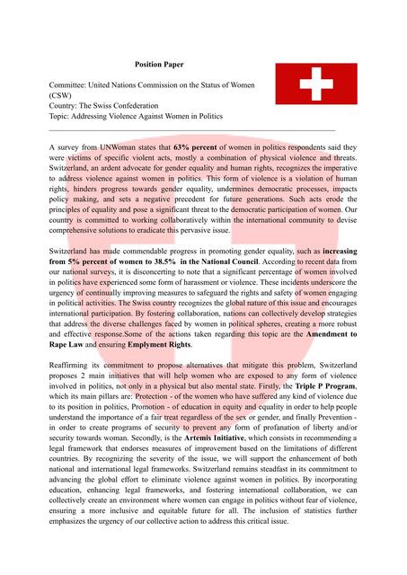 Position Paper Switzerland