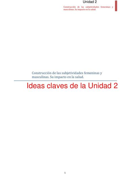 Construcción de las subjetividades femeninas y masculinas. Su impacto en la salu