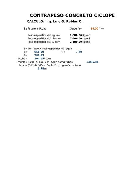 CALCULO DE RECUBRIMIENTO TUBERÍA