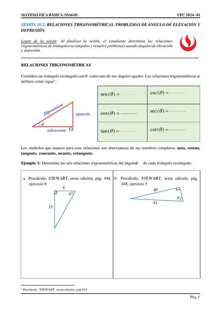 MA618 Relaciones trigonométricas Ángulos de elevac