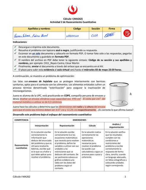 ACTIVIDAD 2 RC RAZÓN DE CAMBIO y OPTIMIZACIÓN 2