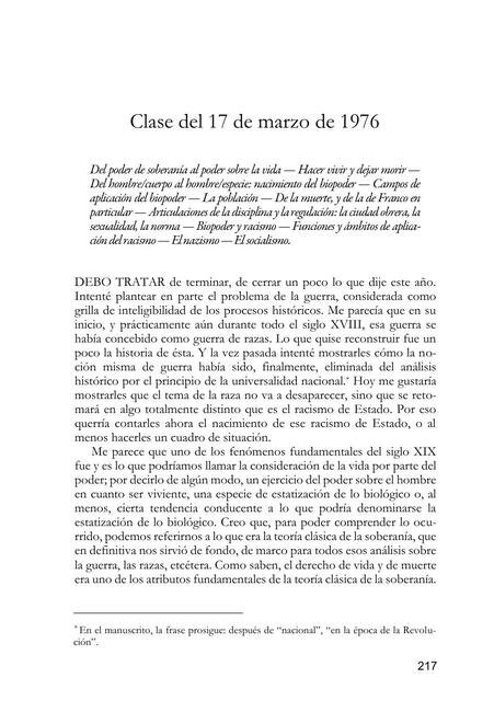 FOUCAULT Michel Clase del 17 de marzo de