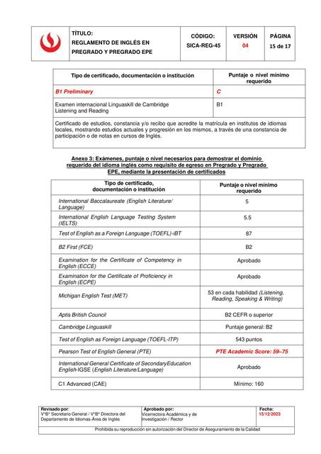 REGLAMENTO DE INGLES EN PREGRADO Y PREGRADO EPE RE