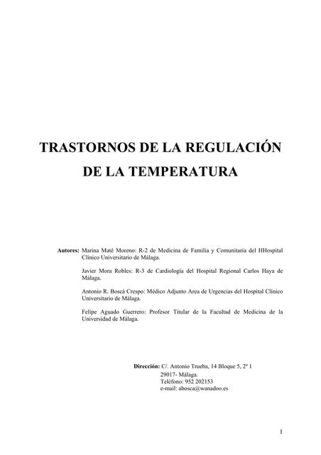 transtornos de la regulacion de la temperatura