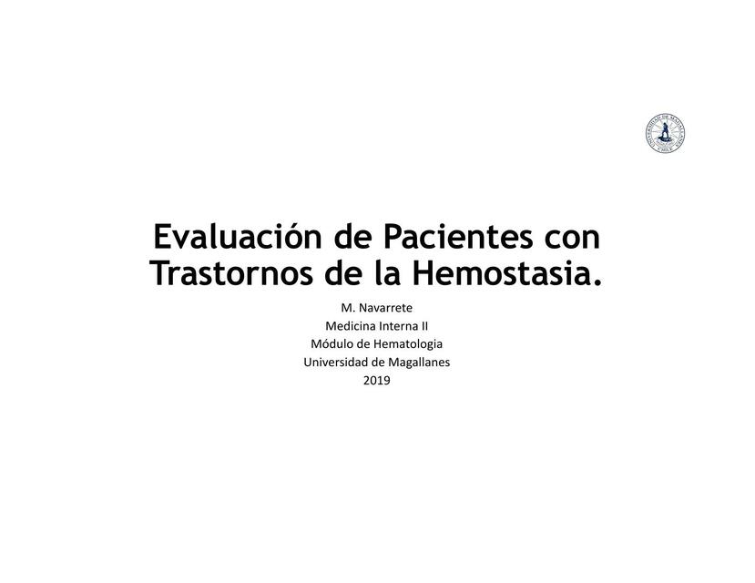 Evaluacion de la hemostasia