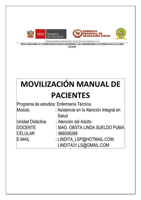 MANUAL DE MOVILIZACION EN PACIENTES