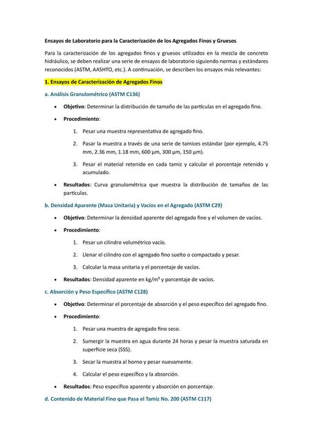 Ensayos de Caracterización de los Agregados Finos