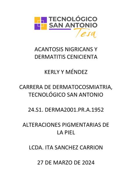 ACANTOSIS NIGRICANS Y DERMATITIS CENICIENTA | Kerly Méndez | uDocz