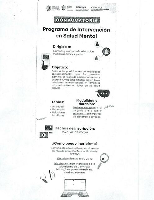 Convocatoria Intervención Salud Mental