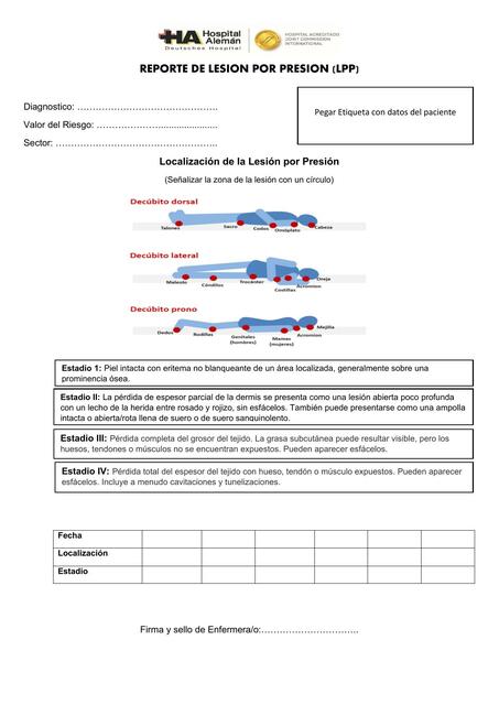 Reporte de Lesion por Presion