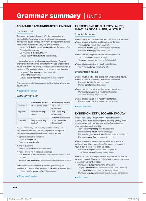 Grammar summary Unit 3