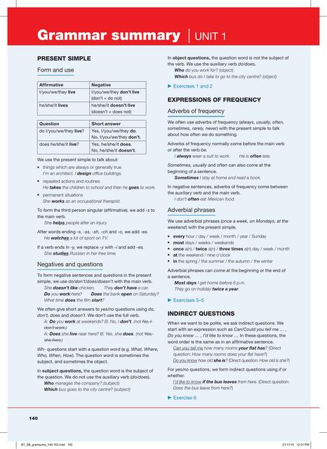 Grammar summary Unit 1