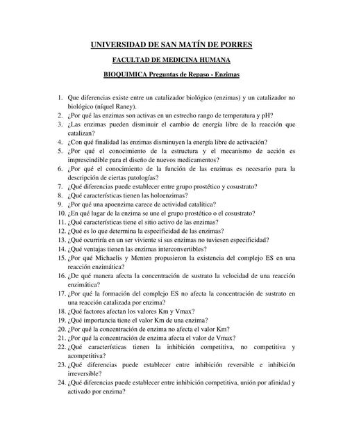 Preguntas Repaso Enzimas Bioquímica