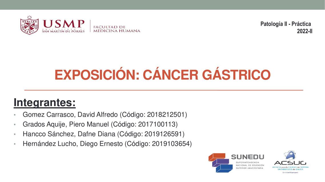 Cáncer Gástrico - Práctica de Patología II USMP