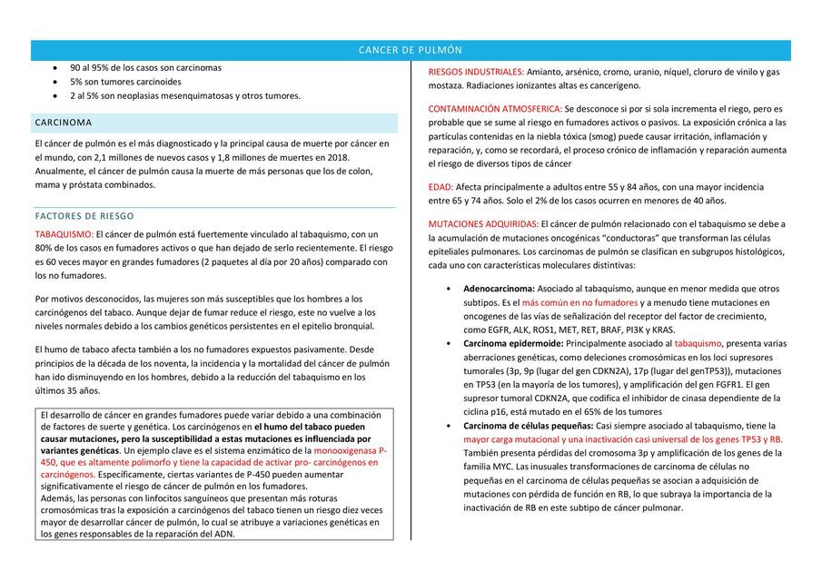 PATOLOGÍA - CANCER DE PULMON